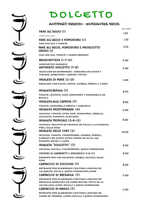 Dolcetto Ristorante Pizzería menu1