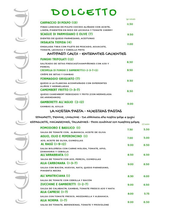 Dolcetto Ristorante Pizzería menu2